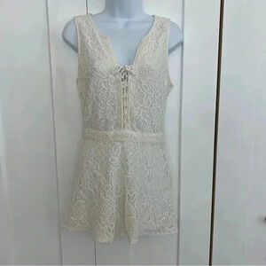 Hollister Lace Sleeveless V-Neck Ivory White Cream Small Romper
